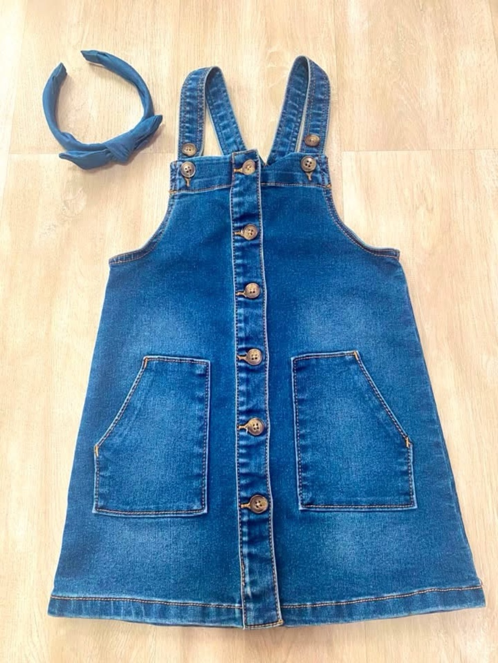wonder nation Blue Denim Button-Front Pinafore Dress